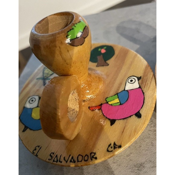 2 - Small Colorful Wooden Candle Stick Holders Made In EL Salvador - Picture 8 of 13